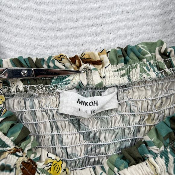 MIKOH Magnolia Mini Dress Womens Large Cream Green Smocked Shirred Palm Tree - Picture 9 of 15